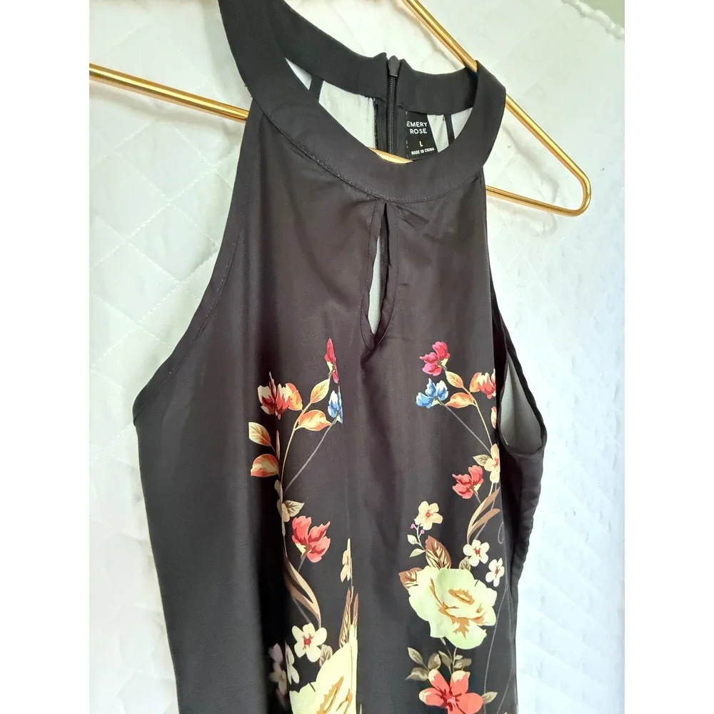Cottagecore Feminine Emery Rose Black Halter Mini Dress Sleeveless Slinky Large - Picture 5 of 9